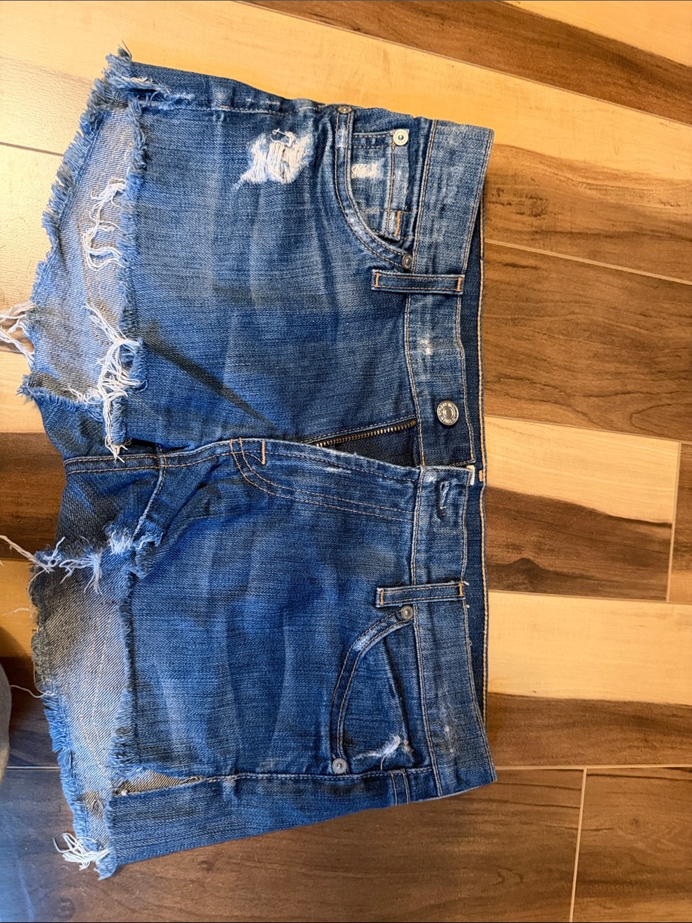 7 For All Mankind Blue Distressed Denim Cutoff Shorts